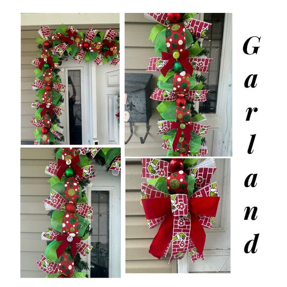 Grinch Wreath & Christmas Garland Holiday Home Decor, Front Door Hanger Gift xxx - Picture 9 of 10